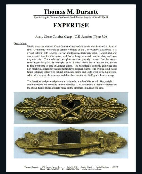WWII German Gold Close Combat Clasp by Juncker v7.3 - Image 3